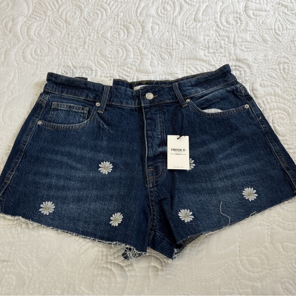 #36 Forever 21 Dark Blue Jean Shorts with Floral Embroidery